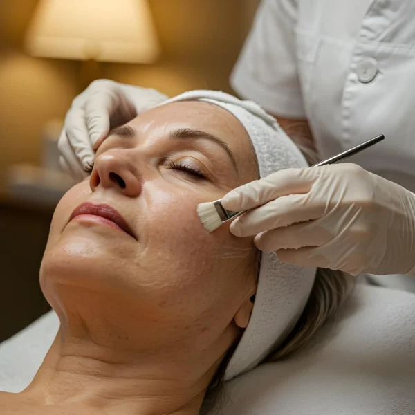 Aplicación de tratamiento facial para reafirmar y suavizar líneas de expresión