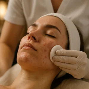 Limpieza facial profunda para piel acnéica con extracción controlada
